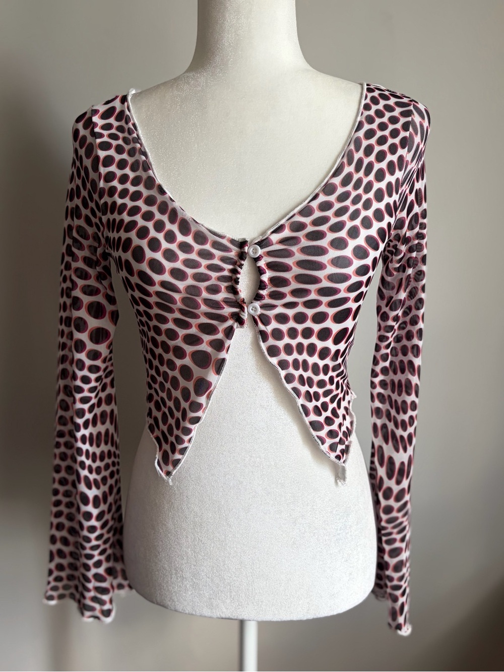 Princess Polly Harrison Long Sleeve Mesh Top Abstract Dot Print Size 4